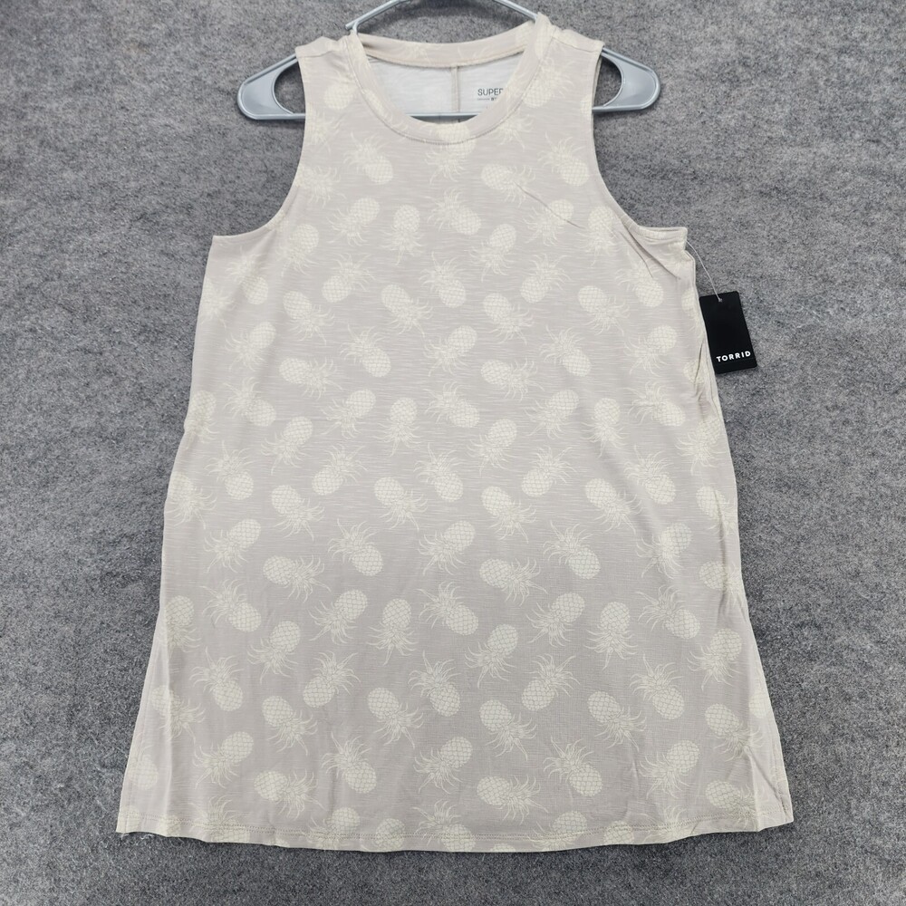 Torrid Tank Top Womens 00 US M/L Sleeveless Beige Pineapple Super Soft